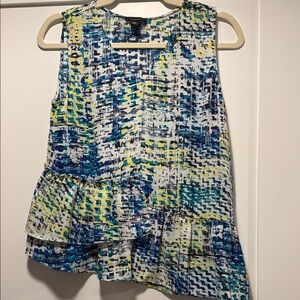 Halogen Blue and Yellow Patterned Sleeveless Blouse